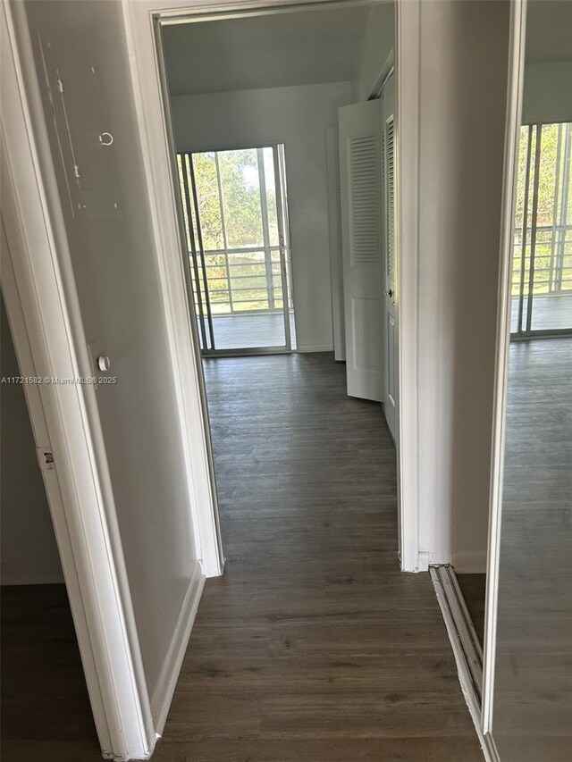 corridor with dark wood-type flooring