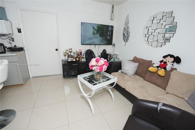 living room featuring light tile patterned floors