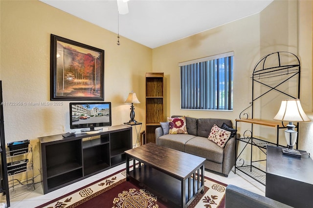 living room featuring light tile patterned flooring