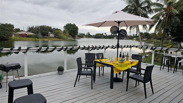 dock area with a water view