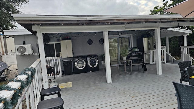 deck with washer and dryer and ac unit