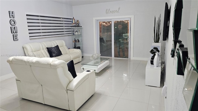 living room featuring light tile patterned floors