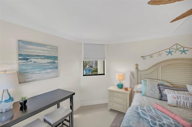 bedroom featuring crown molding and ceiling fan