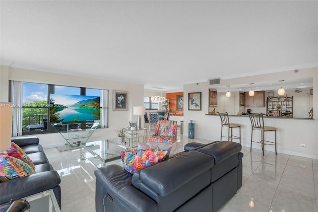 view of tiled living room