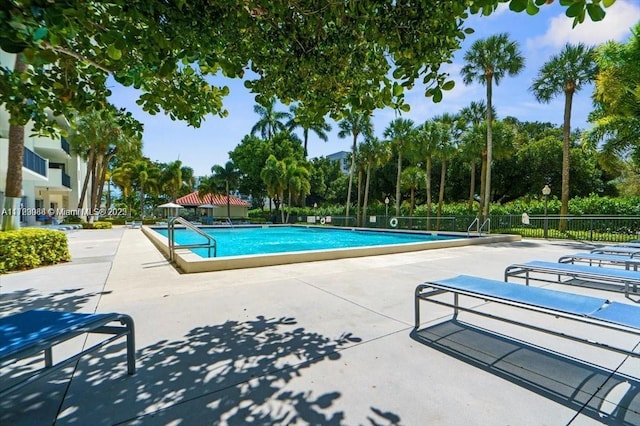 view of swimming pool featuring a patio