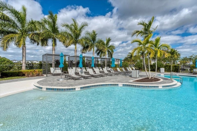 view of swimming pool with a patio