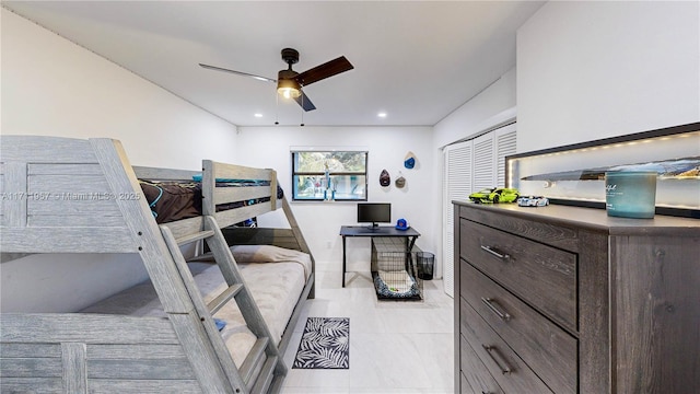 bedroom featuring ceiling fan