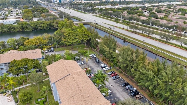 aerial view featuring a water view