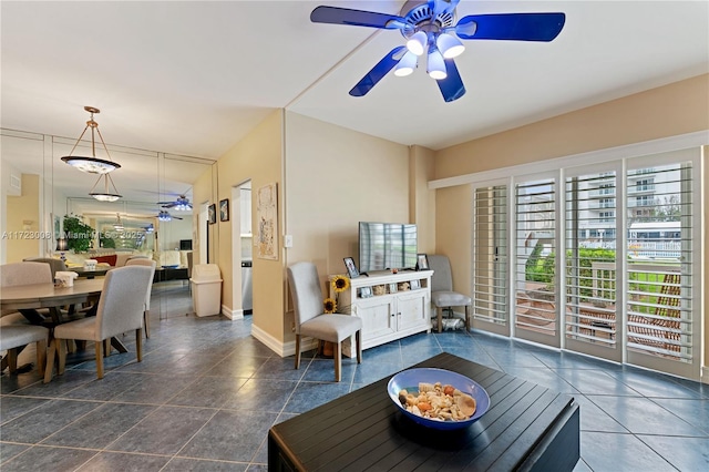 living room with ceiling fan