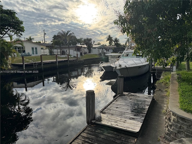 view of dock with a water view