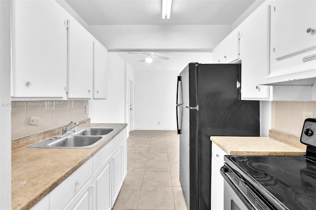 kitchen with sink, white cabinetry, range with electric cooktop, and tasteful backsplash