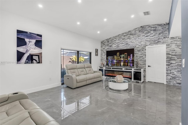 living room with lofted ceiling