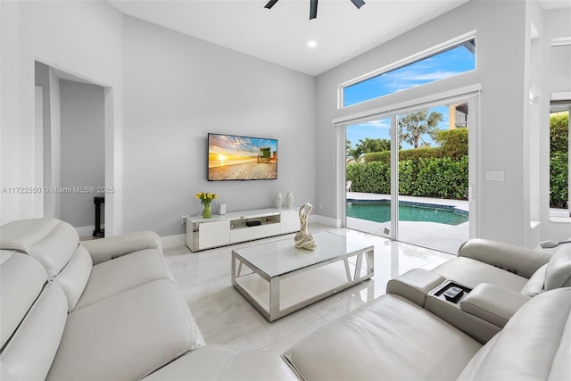 living room with ceiling fan