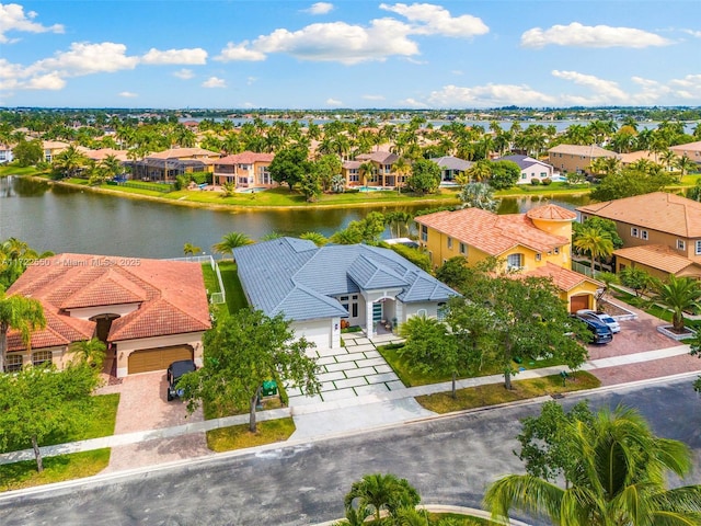 aerial view with a water view