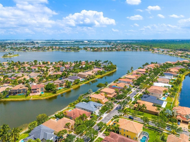 aerial view with a water view