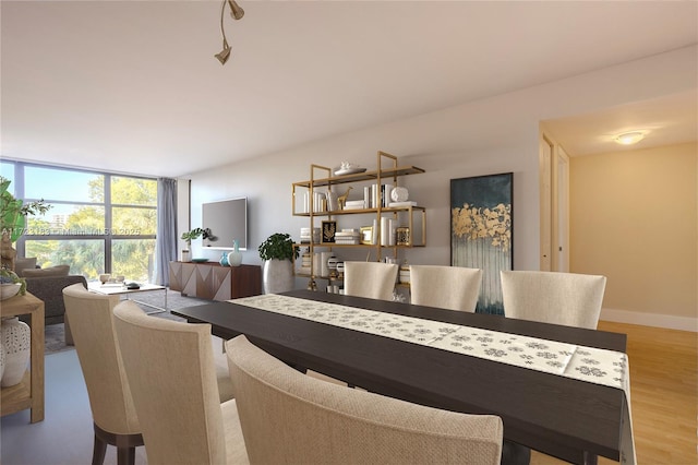 dining space with light hardwood / wood-style floors