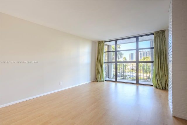 unfurnished room featuring expansive windows and light wood-type flooring