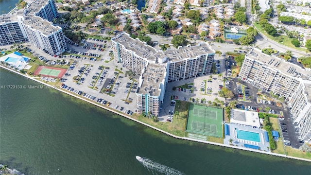 aerial view with a water view