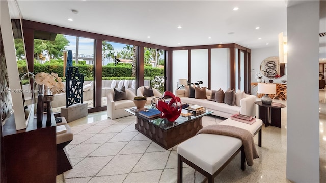 living room featuring expansive windows