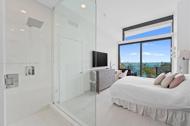 bedroom featuring light tile patterned floors