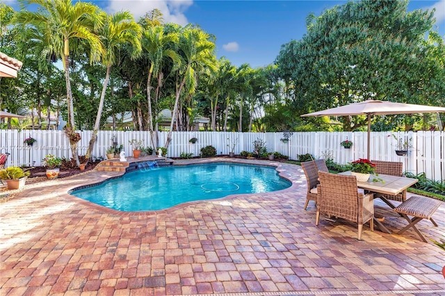 view of swimming pool featuring a patio