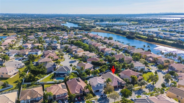 aerial view featuring a water view