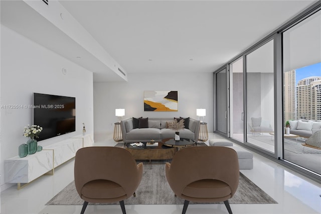 living room featuring expansive windows