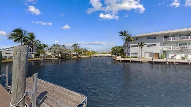 view of dock with a water view