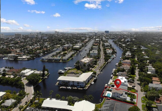 aerial view with a water view