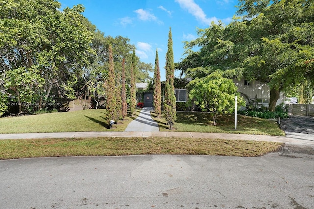 obstructed view of property featuring a front yard