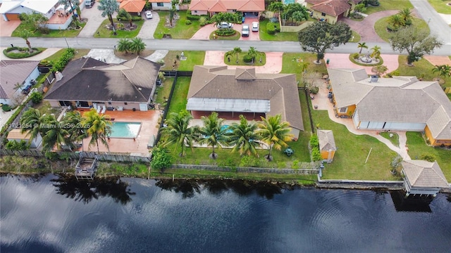 aerial view with a water view