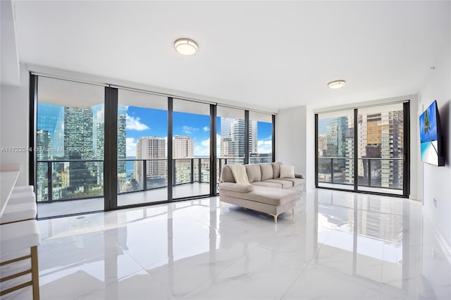 unfurnished living room with expansive windows