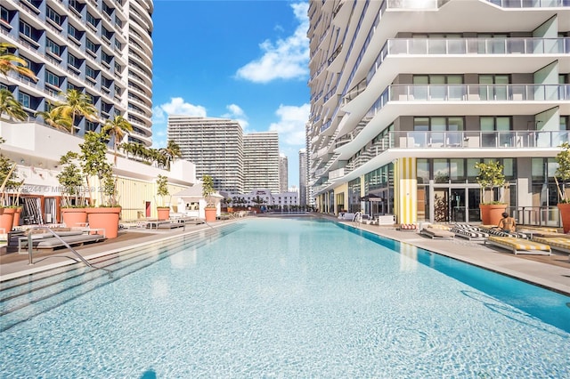 view of pool featuring a patio