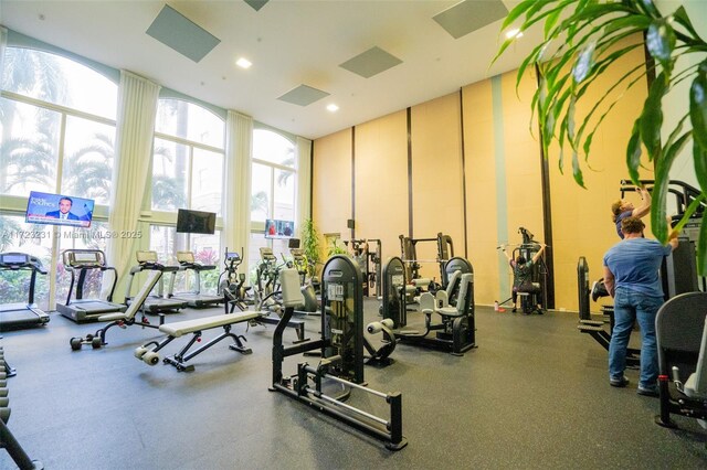 workout area with expansive windows