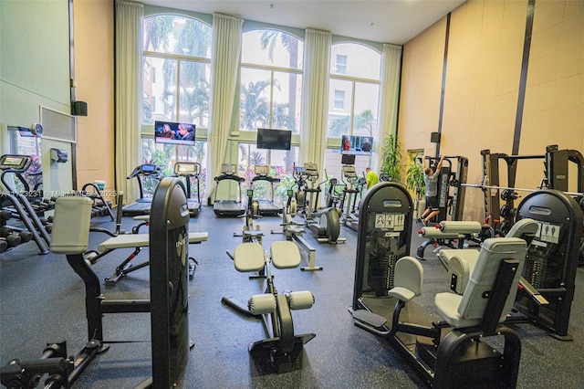 exercise room featuring floor to ceiling windows and plenty of natural light