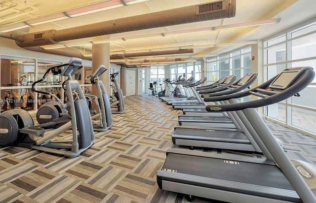 gym with light carpet