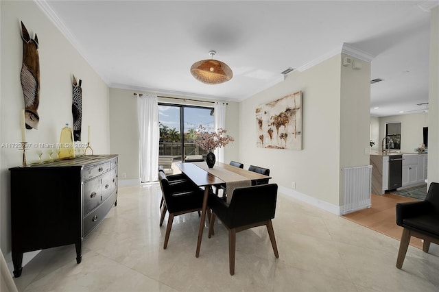 tiled dining area with ornamental molding