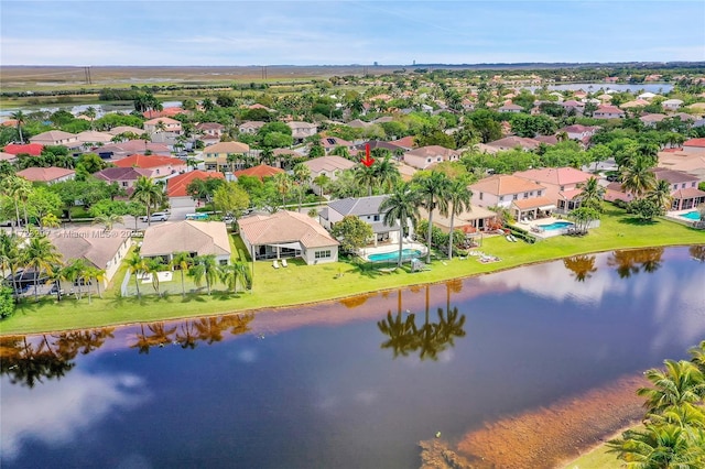 aerial view with a water view