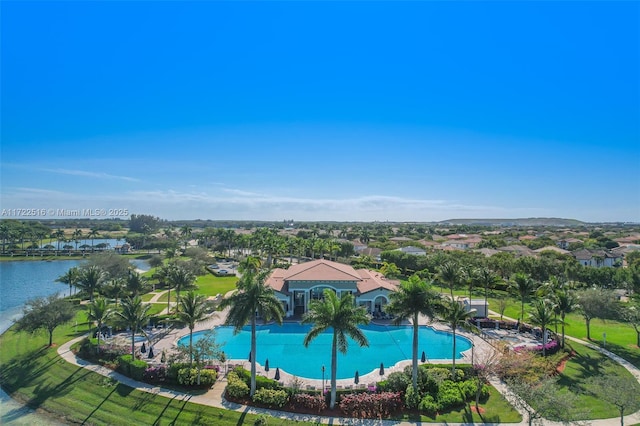 aerial view with a water view