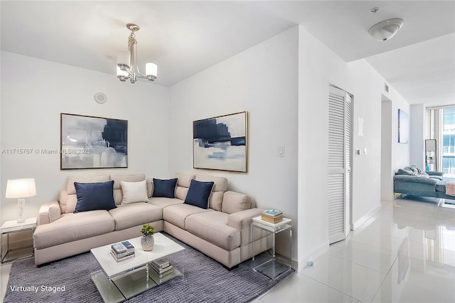 79 SW 12th St Unit 3809S, Miami, FL 33130 - living area with tile patterned flooring and a chandelier