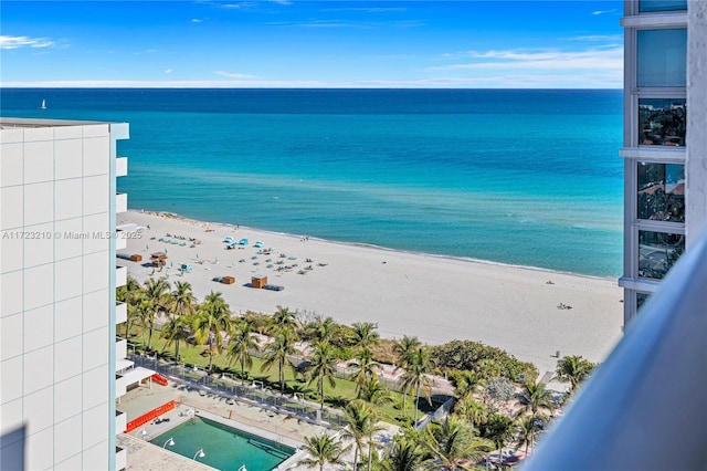 property view of water featuring a view of the beach