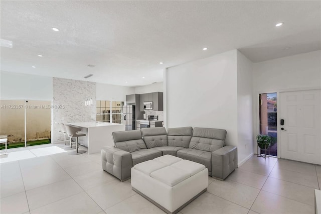 living room featuring light tile patterned flooring