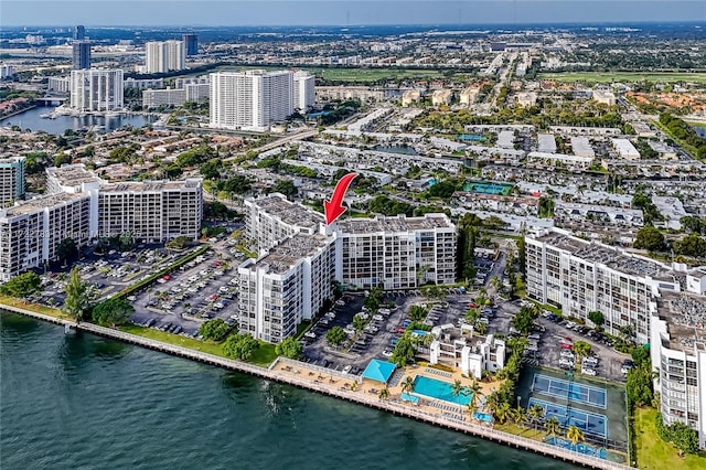 aerial view with a water view