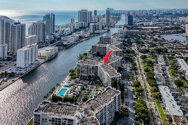 bird's eye view featuring a water view