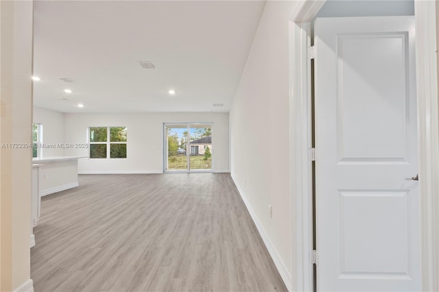 interior space with light hardwood / wood-style flooring