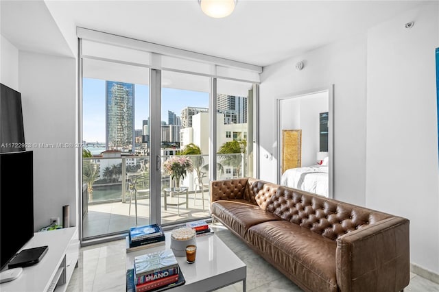 living room featuring floor to ceiling windows