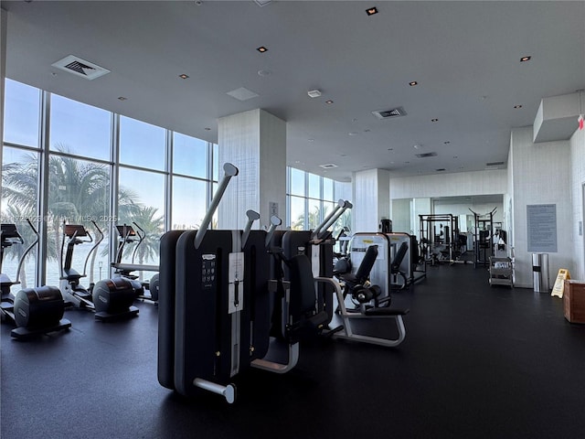 workout area featuring a wall of windows