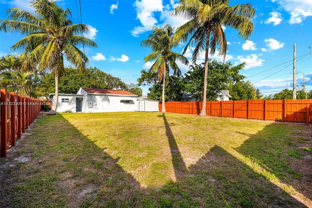 view of yard with a storage shed