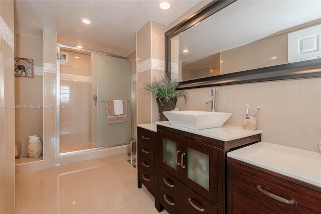 1833 S Ocean Dr Unit 1808, Hallandale Beach, FL 33009 - bathroom with a stall shower, vanity, tile patterned flooring, and recessed lighting