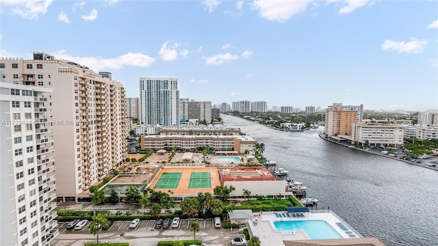 1833 S Ocean Dr Unit 1808, Hallandale Beach, FL 33009 - bird's eye view of a nearby body of water, a view of skyline, and a pool
